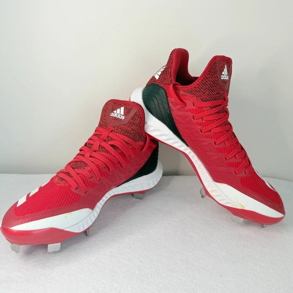 Adidas Icon Bounce Metal Baseball Cleats Red White Men's Size 7.5 Spikes